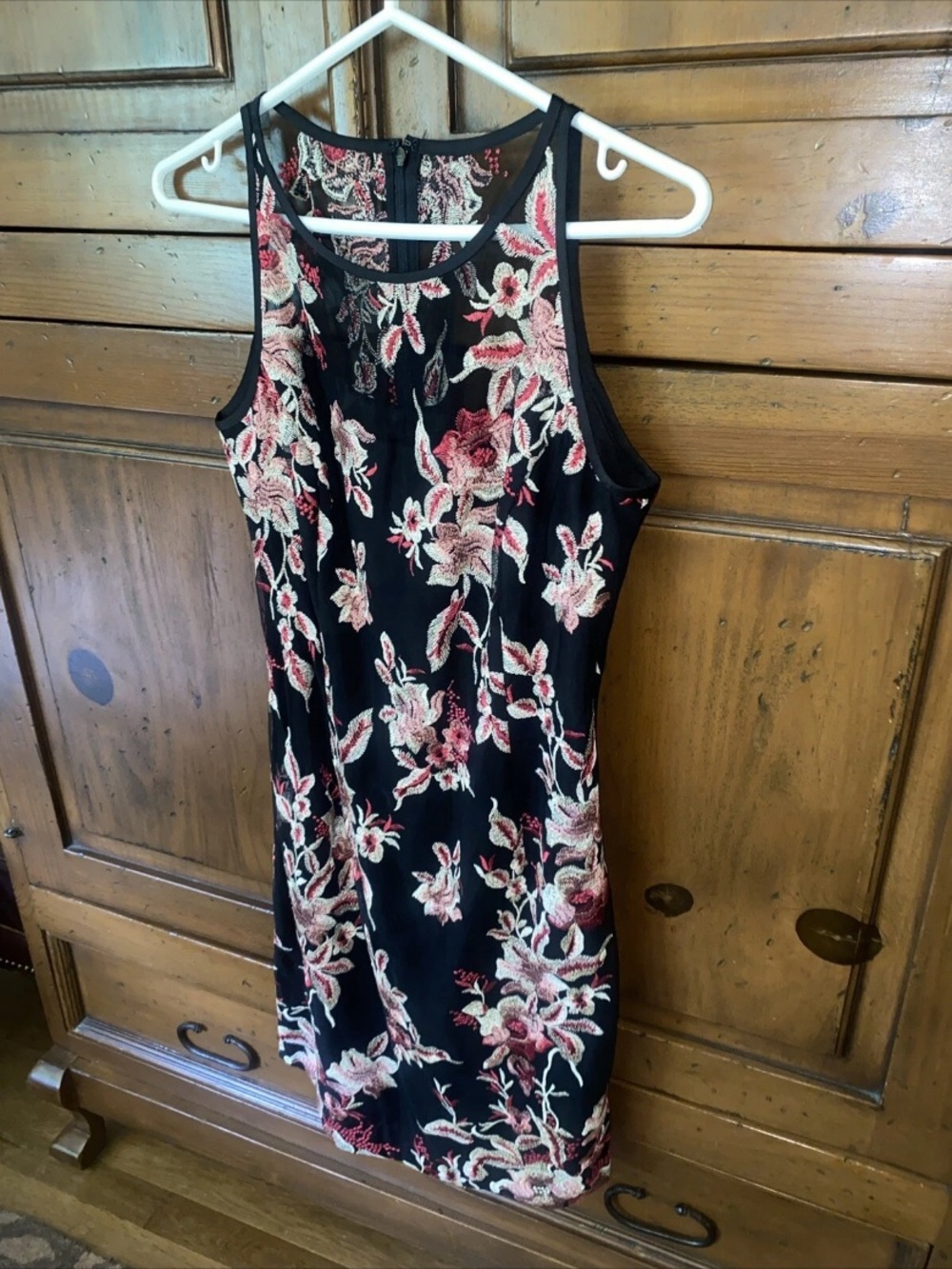 White House Black Market WHBM Black Mesh Embroidered Floral Sheath Dress-Size 4